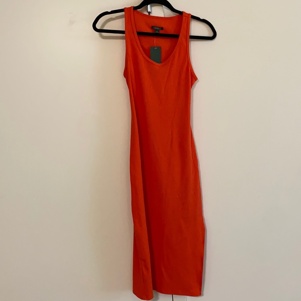 Rib knit open back orange dress NWT